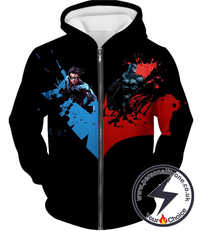 Super Cool Batman x Nightwing Promo Awesome Black Zip Up Hoodie